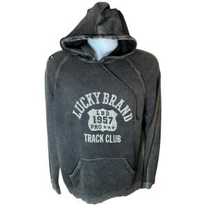 Lucky Brand Men’s Duo‑Fold Hooded Sweatshirt Black Track Club – Size Medium